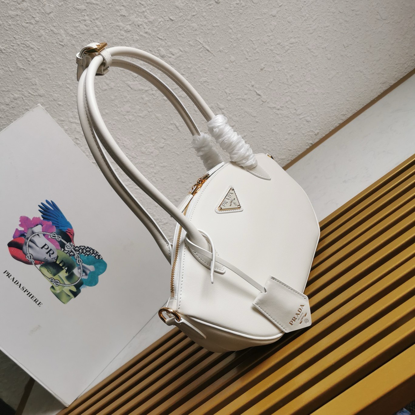 Prada Shoulder Bag with Double Zipper in White Calfskin