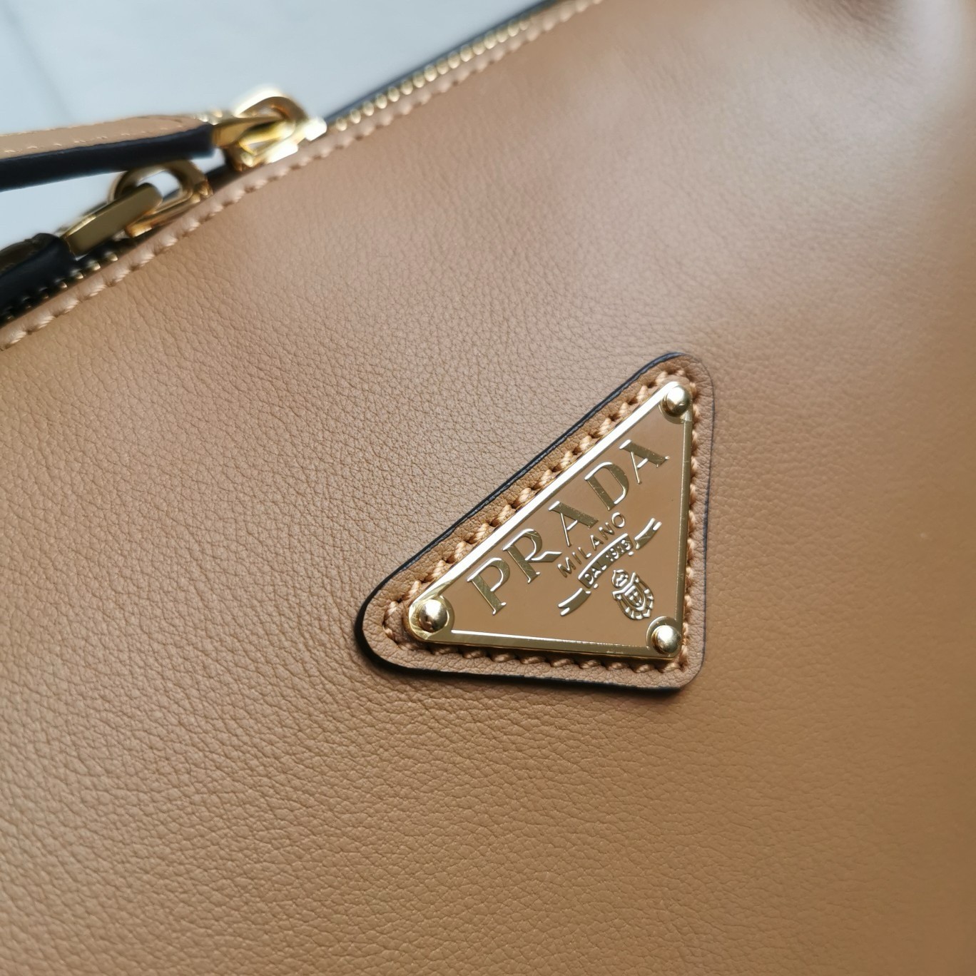 Prada Shoulder Bag in Brown Calfskin with Triangle Logo