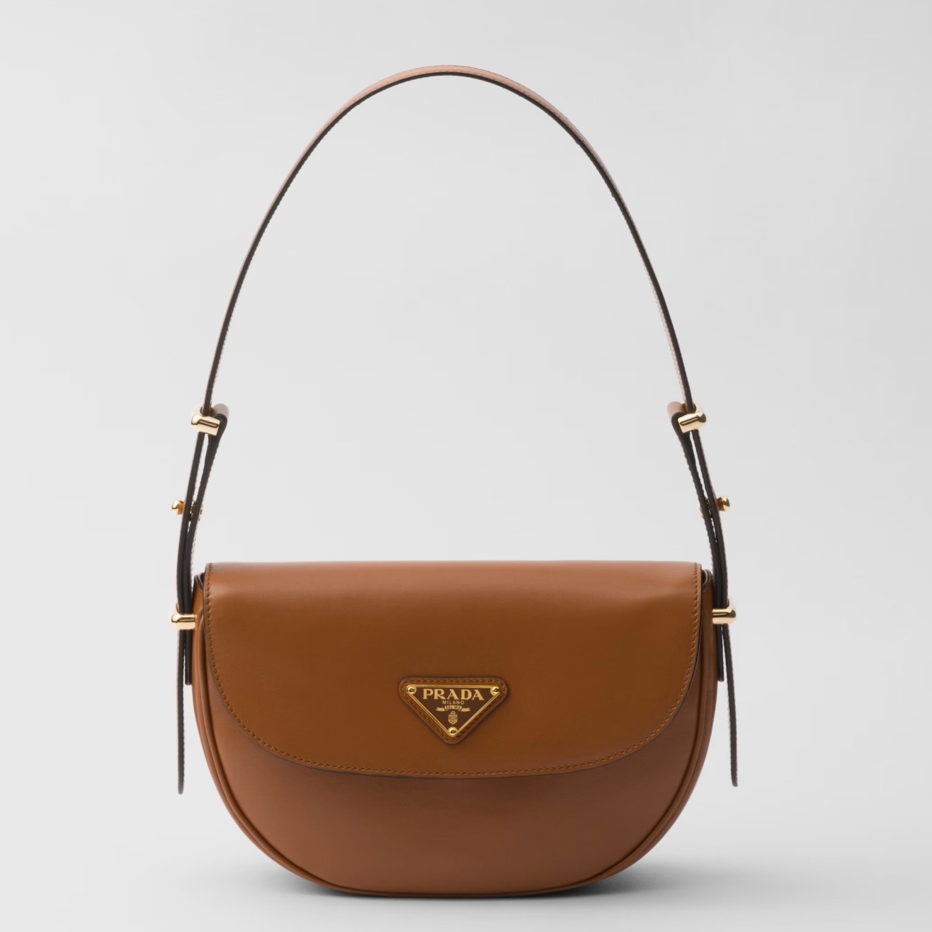 Prada Arque Shoulder Bag with Flap in Brown Leather