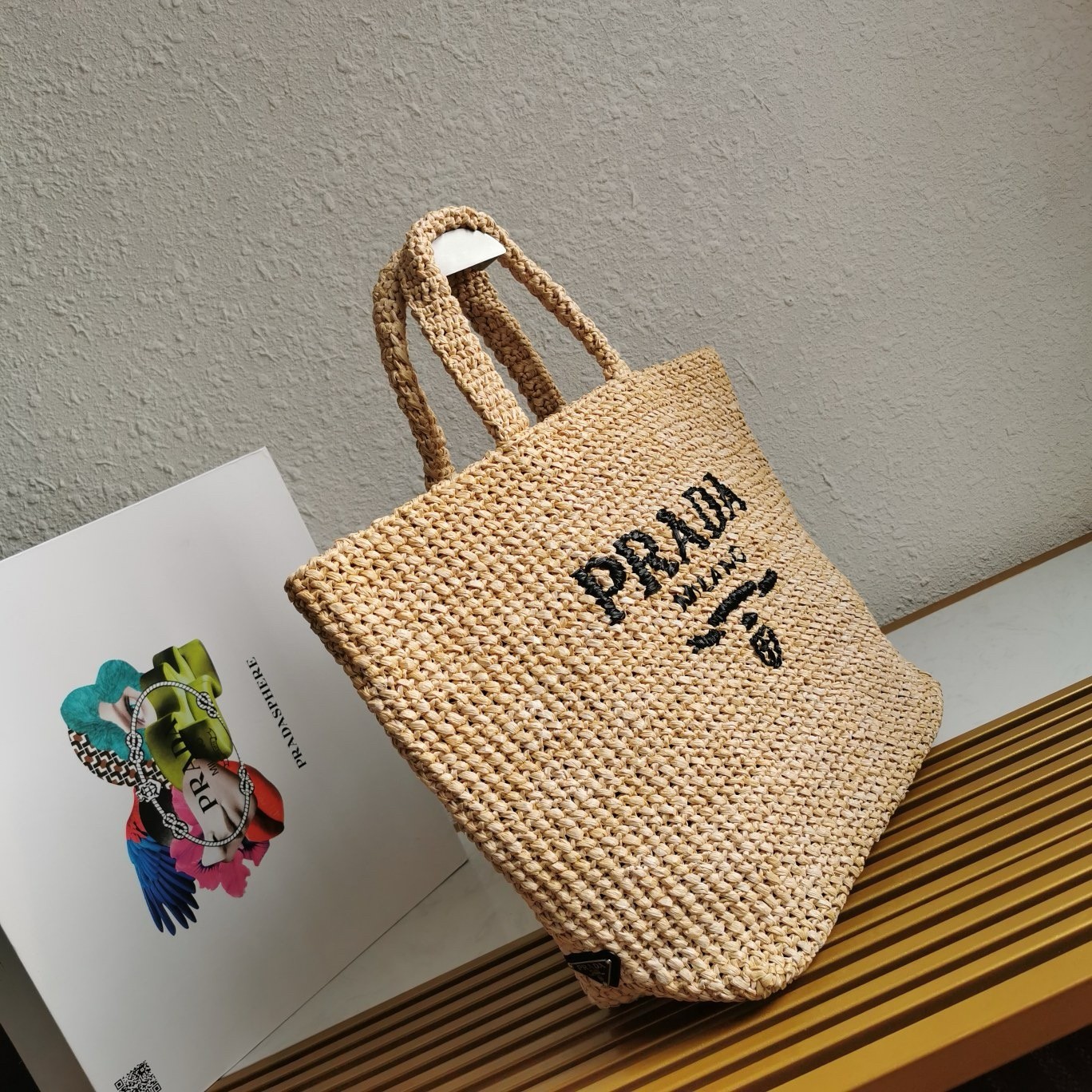 Prada Large Crochet Tote Bag in Beige Raffia-effect Yarn