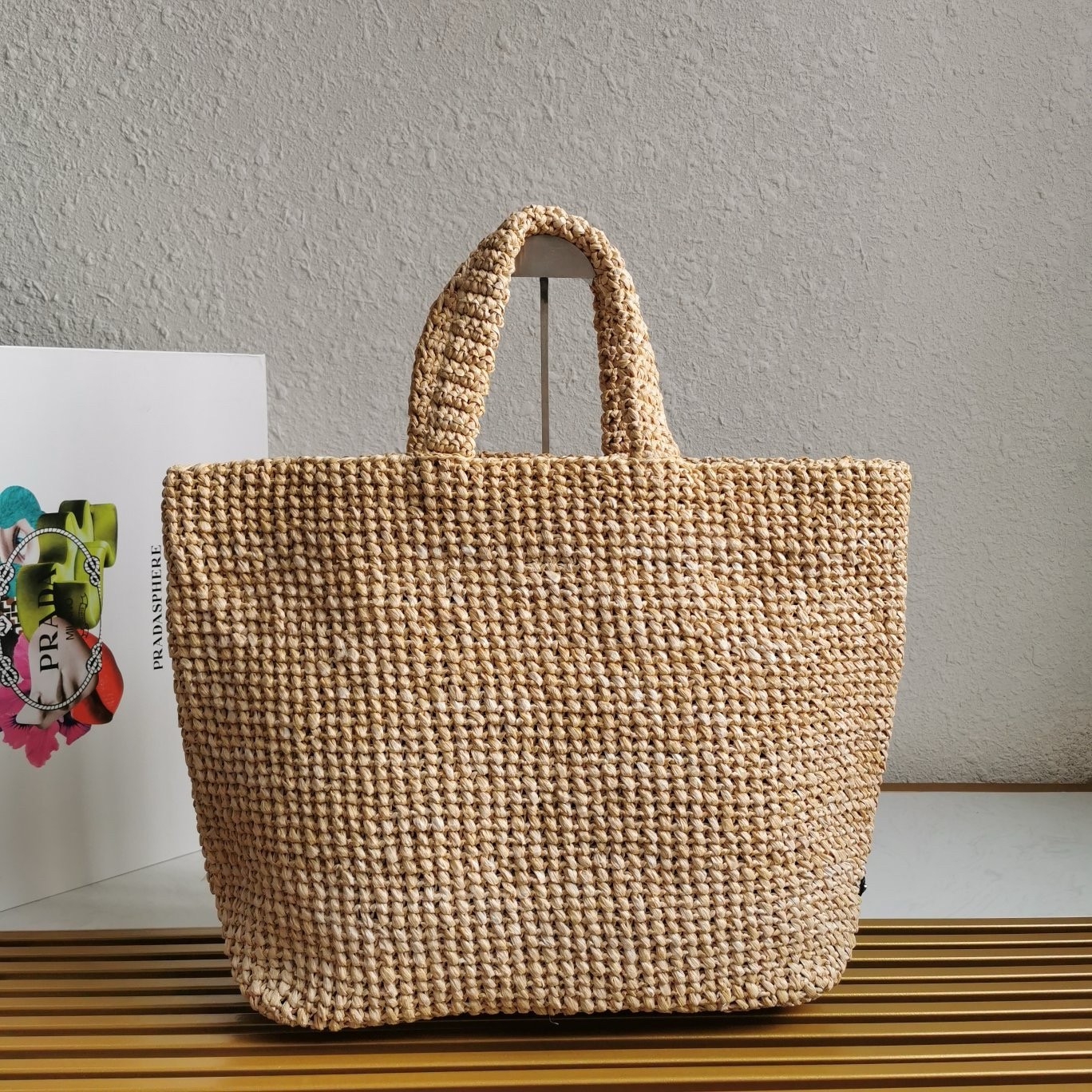 Prada Large Crochet Tote Bag in Beige Raffia-effect Yarn