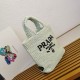 Prada Small Crochet Tote Bag in Aqua Raffia-effect Yarn