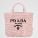 Prada Small Crochet Tote Bag in Pink Raffia-effect Yarn