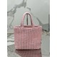 Prada Small Crochet Tote Bag in Pink Raffia-effect Yarn