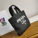 Prada Small Crochet Tote Bag in Black Raffia-effect Yarn