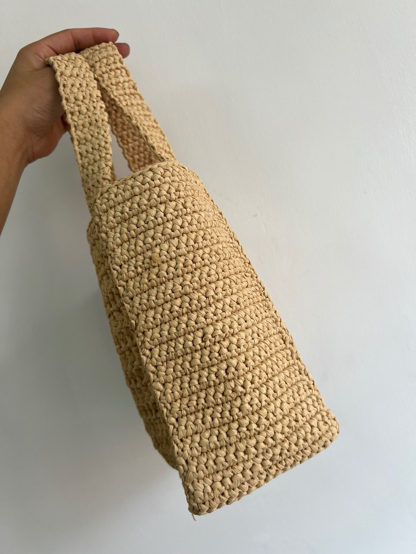 Prada Small Crochet Tote in Beige Raffia-effect Yarn