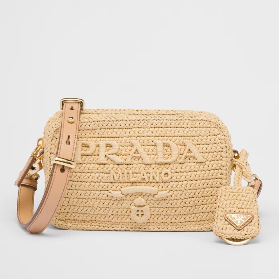 Prada Crochet Shoulder Bag in Natural Raffia-effect Yarn