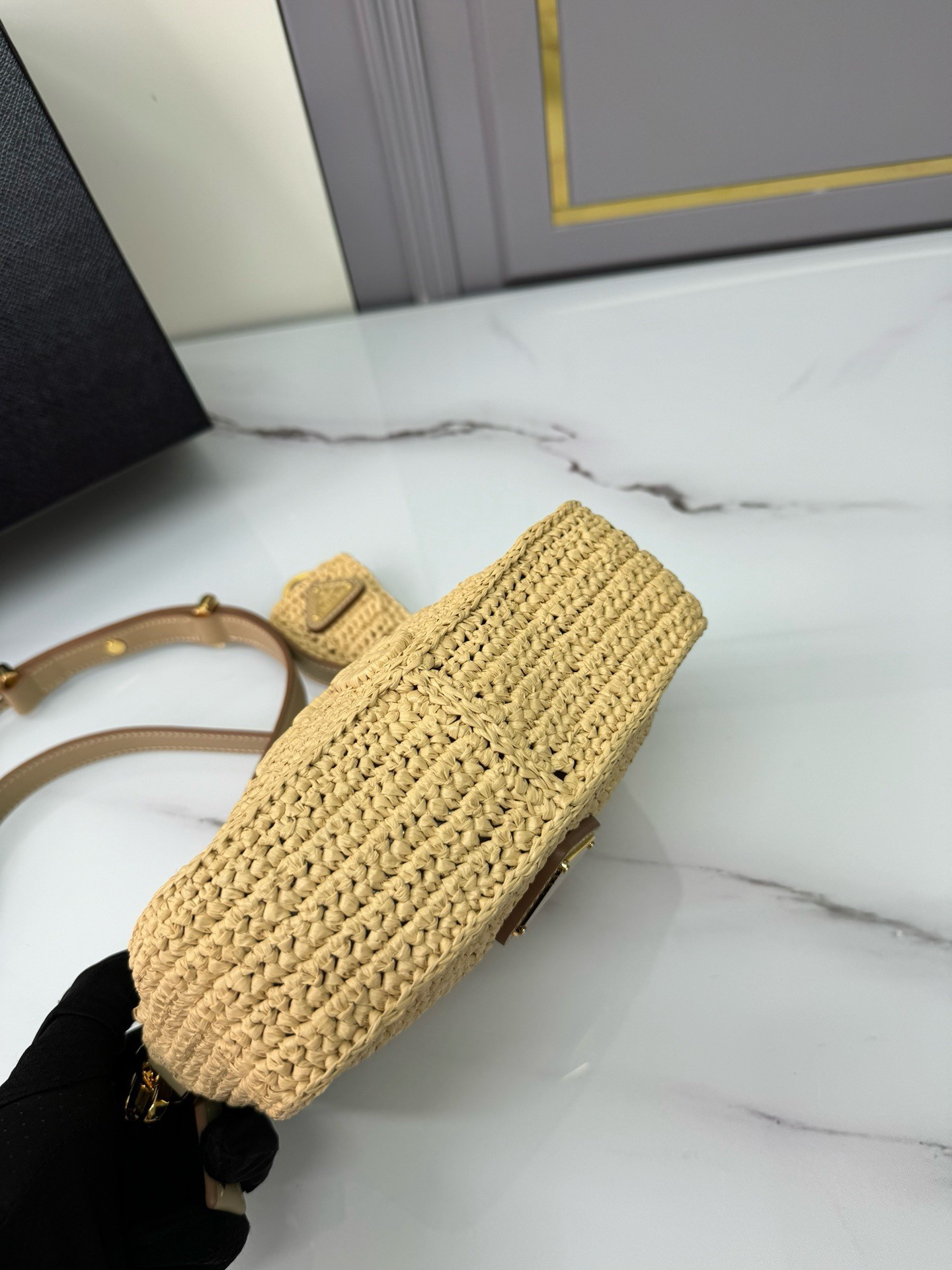 Prada Crochet Shoulder Bag in Natural Raffia-effect Yarn