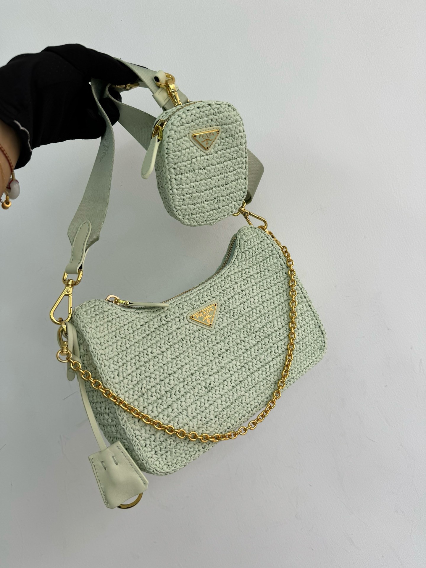 Prada Re-Edition 2005 Crochet Bag in Aqua Raffia