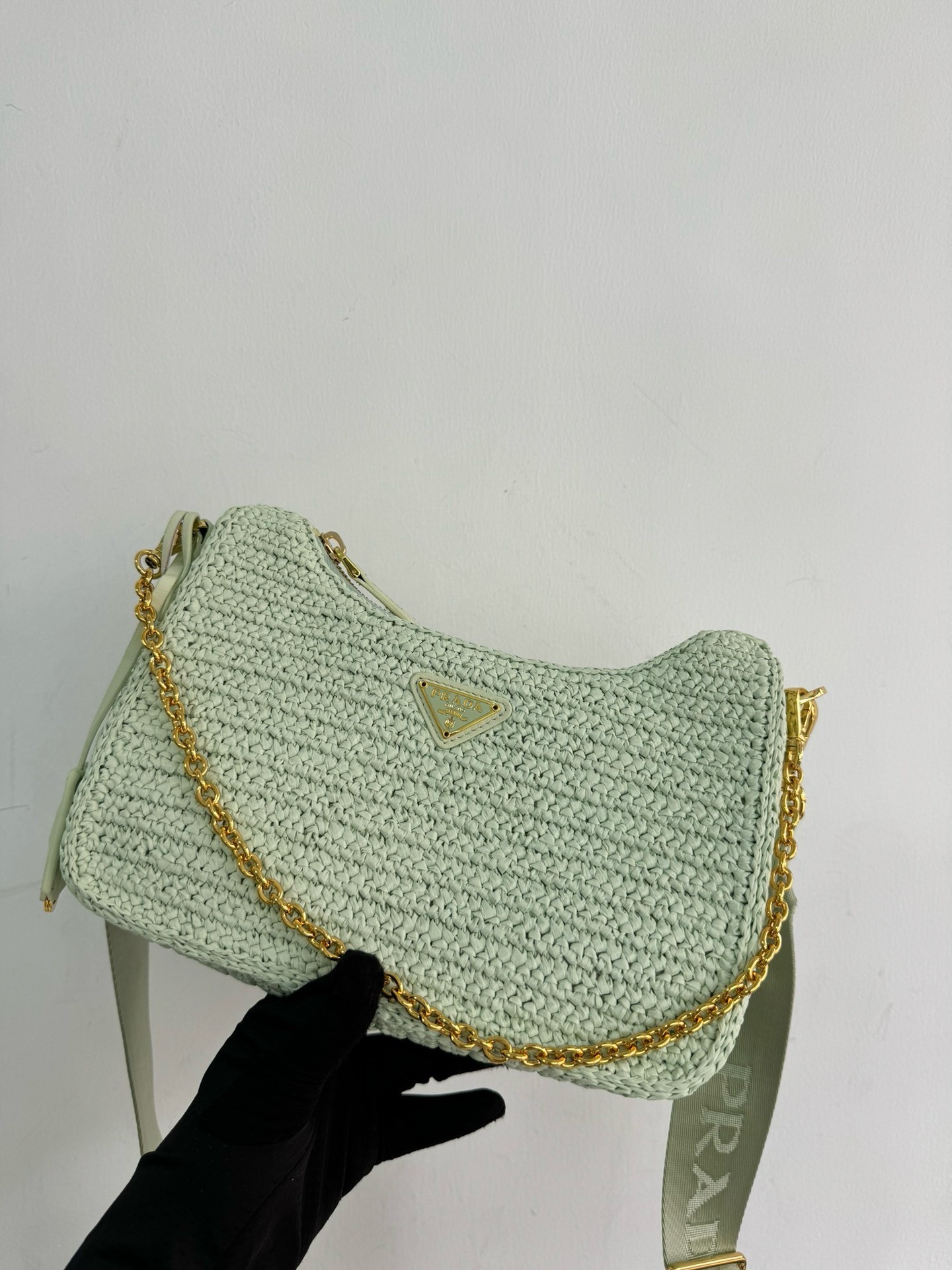 Prada Re-Edition 2005 Crochet Bag in Aqua Raffia