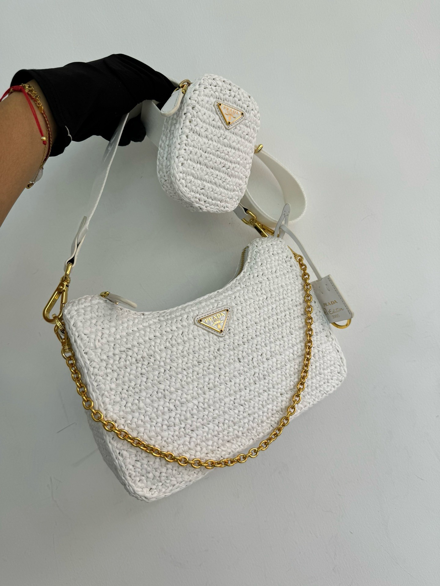 Prada Re-Edition 2005 Crochet Bag in White Raffia