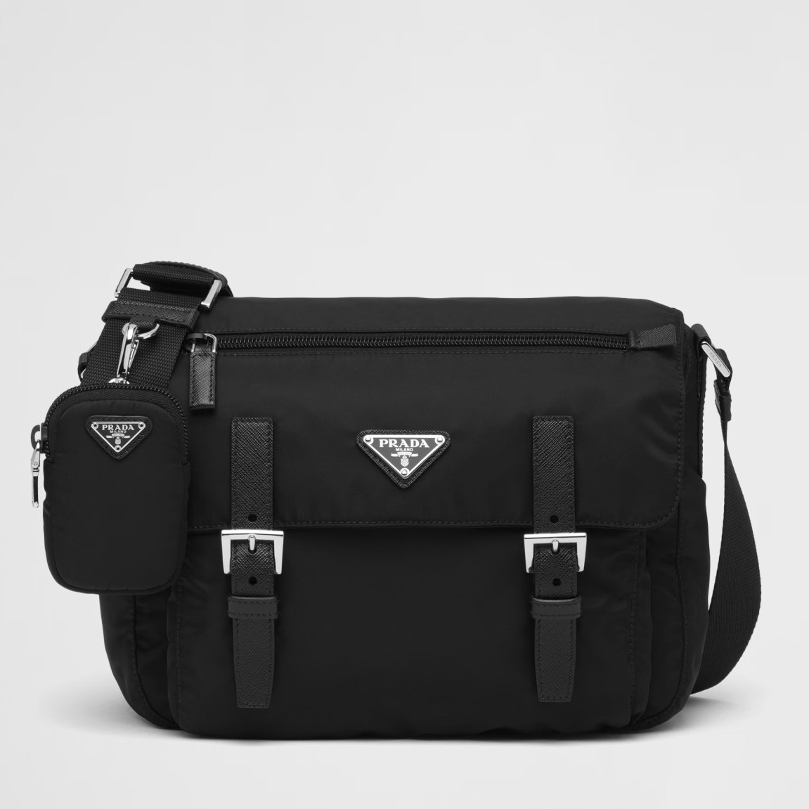 Prada Shoulder Bag with Flap in Black Re-Nylon