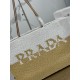 Prada Crochet Large Tote Bag in Beige/White Raffia-effect Yarn