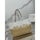 Prada Crochet Large Tote Bag in Beige/White Raffia-effect Yarn