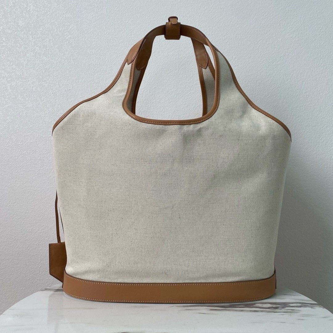 Prada Large Tote Bag in Linen Blend and Leather