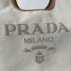 Prada Large Tote Bag in Linen Blend and Leather