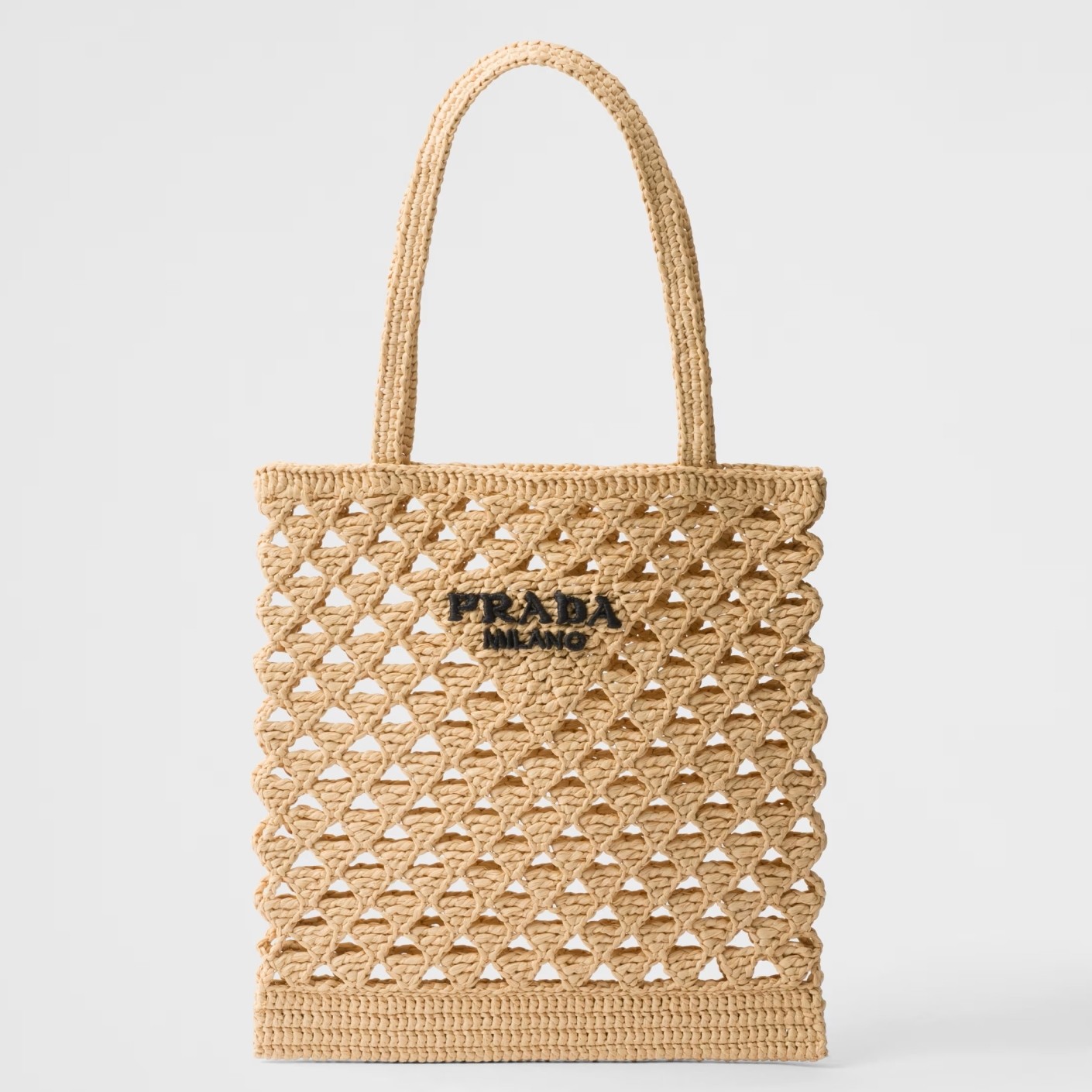 Prada Crochet Tote Bag in Beige Raffia-effect Yarn