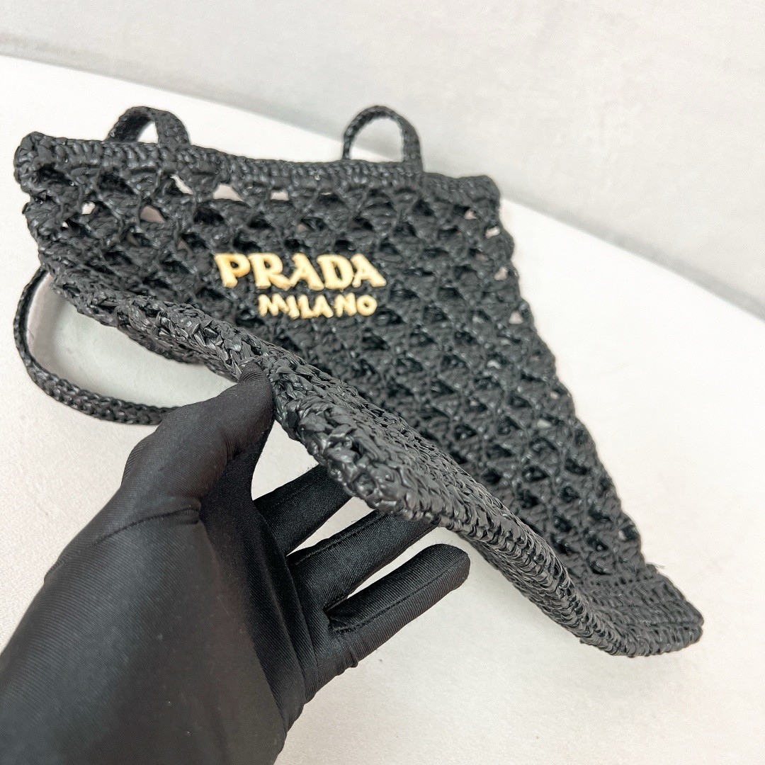 Prada Crochet Tote Bag in Black Raffia-effect Yarn