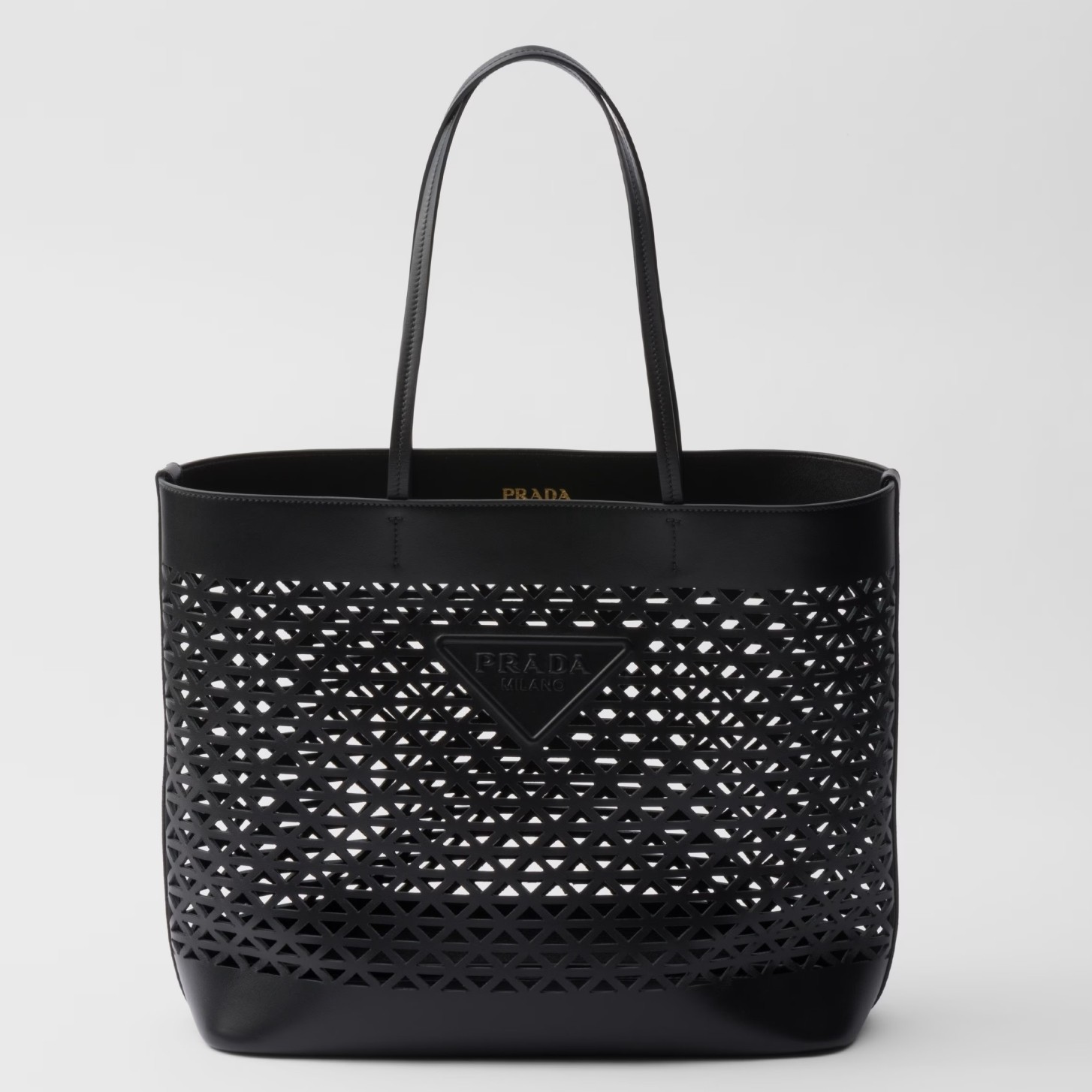 Prada Large Tote Bag in Black Perforated Leather