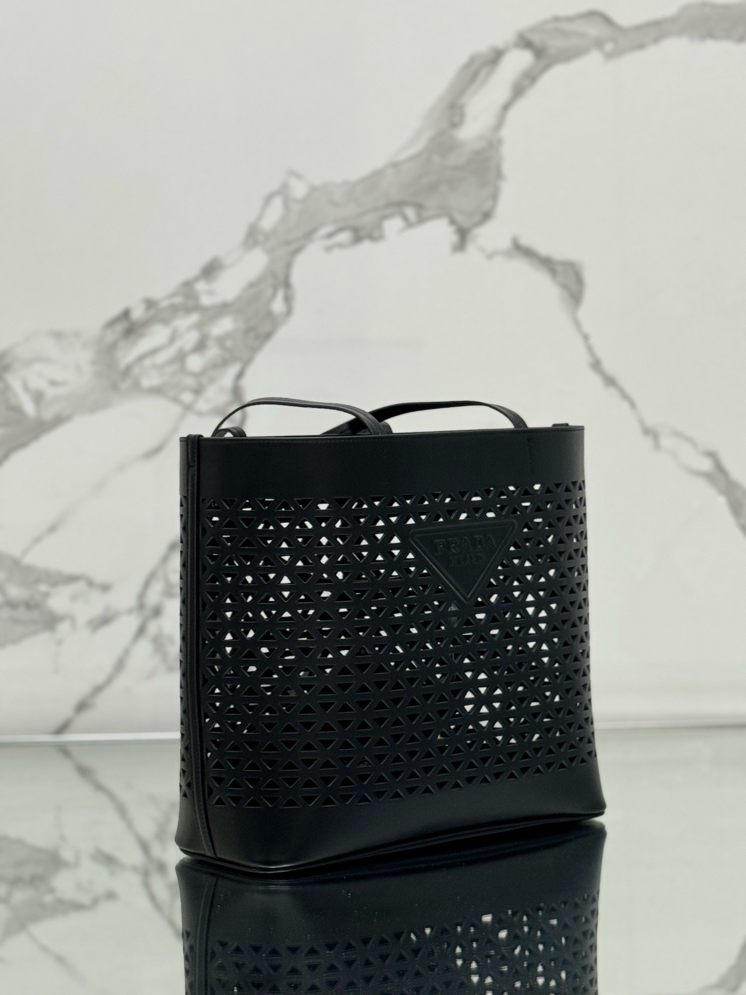 Prada Large Tote Bag in Black Perforated Leather