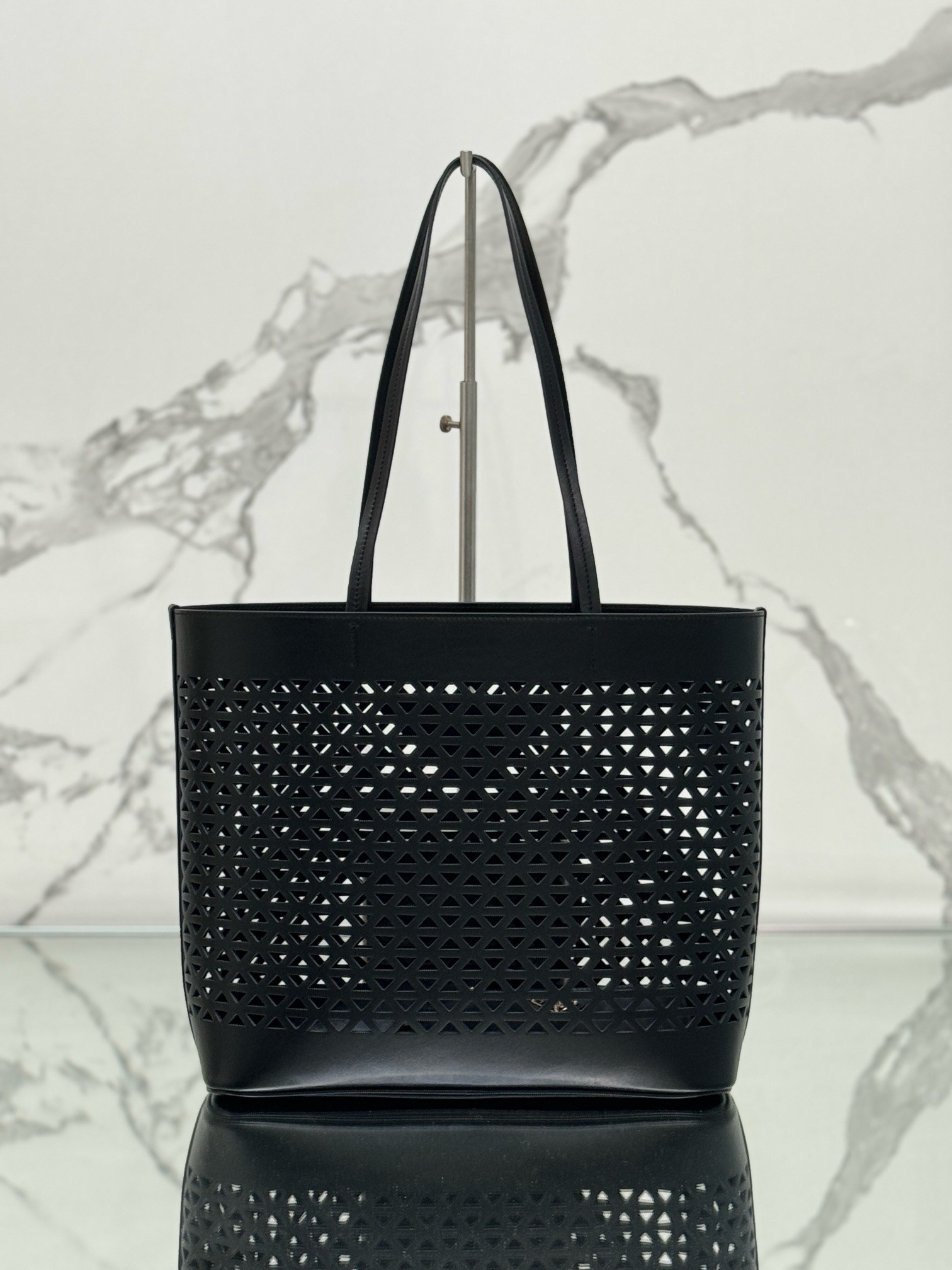 Prada Large Tote Bag in Black Perforated Leather