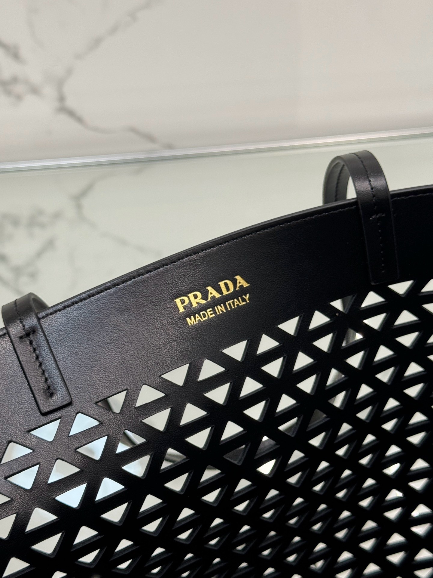 Prada Large Tote Bag in Black Perforated Leather