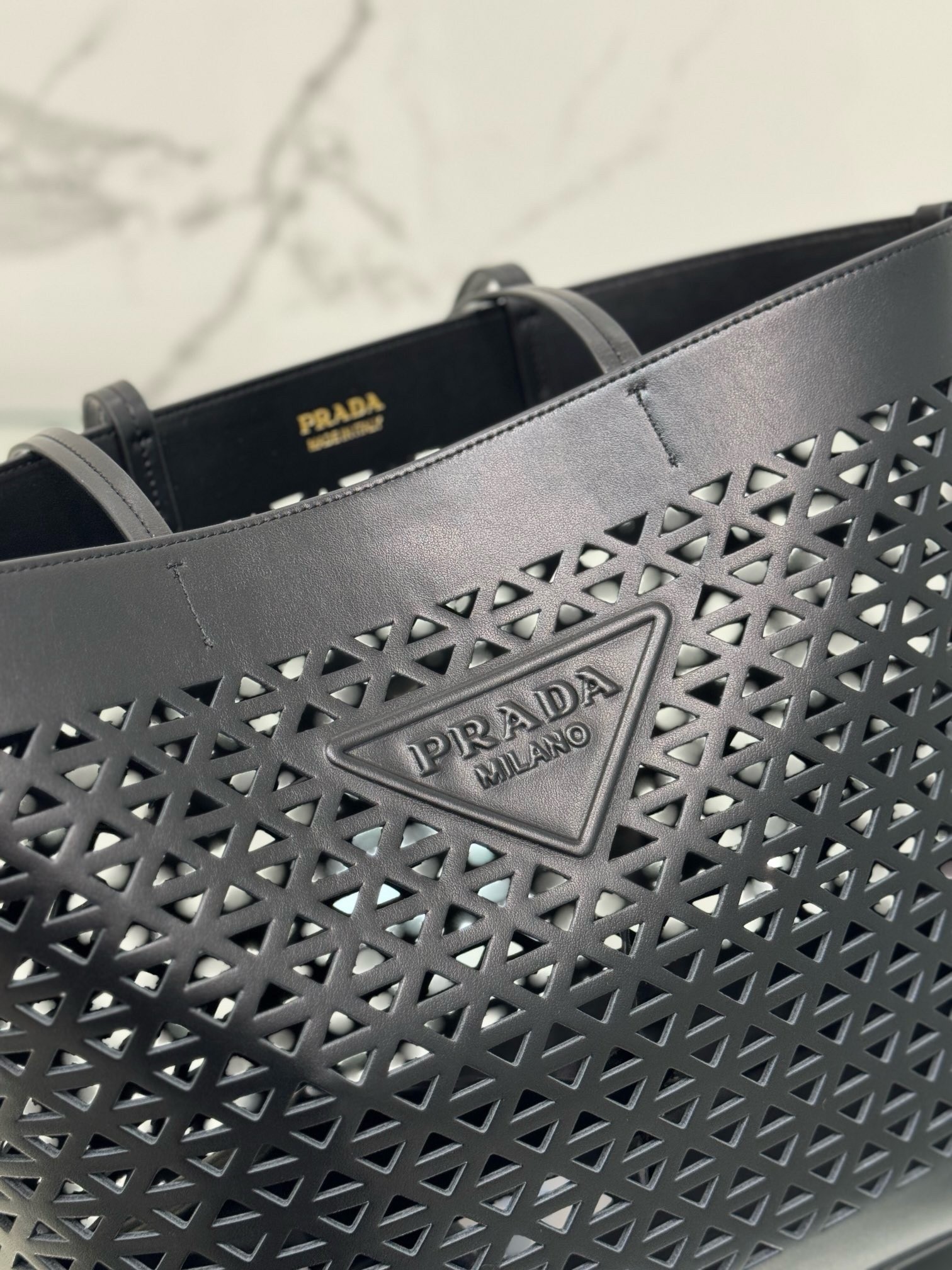 Prada Large Tote Bag in Black Perforated Leather