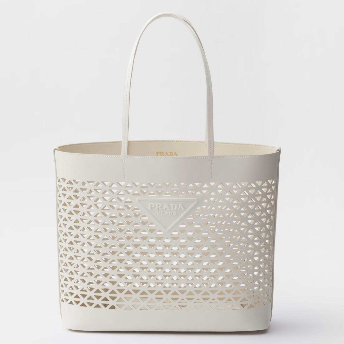 Prada Large Tote Bag in White Perforated Leather