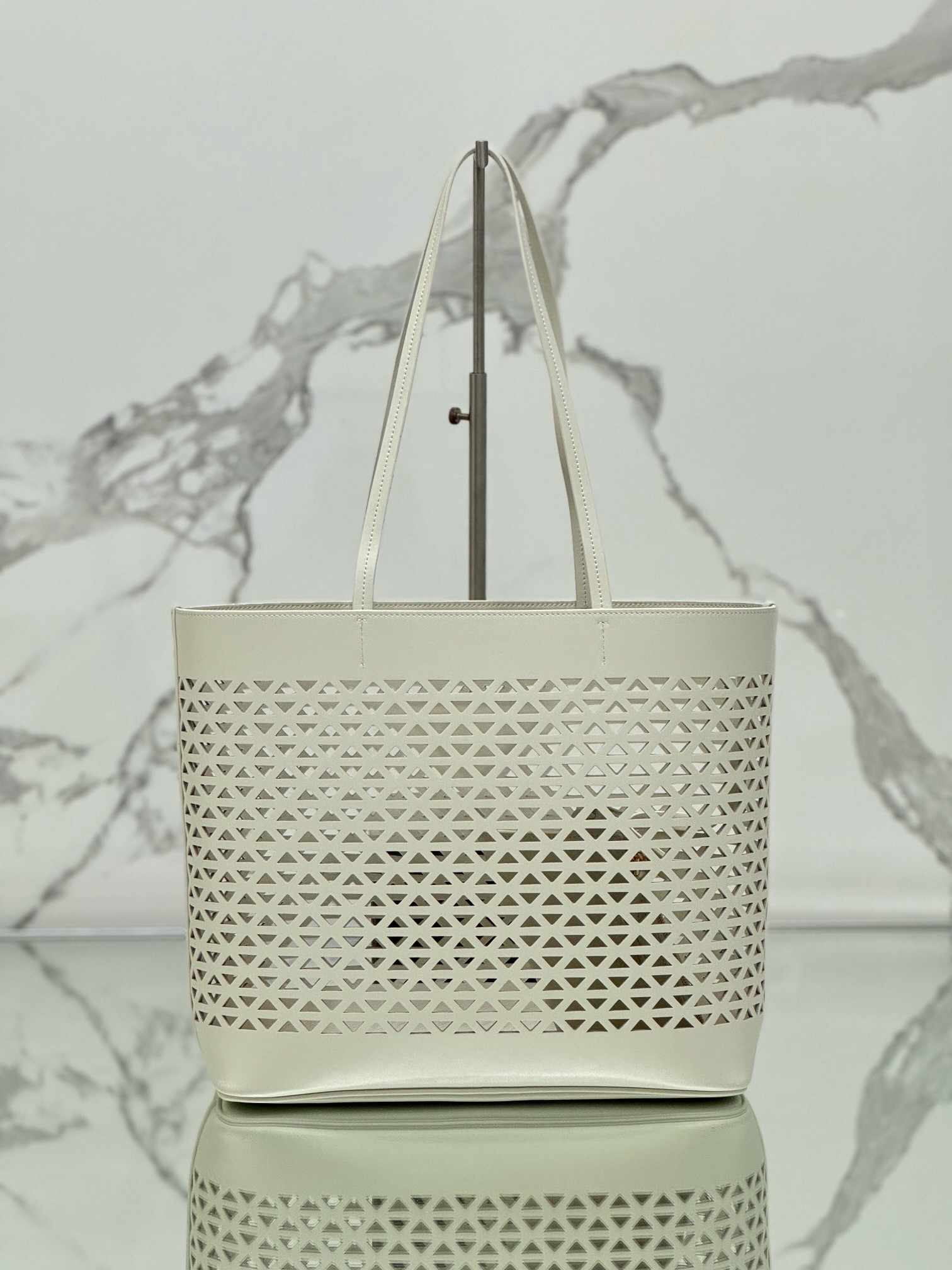 Prada Large Tote Bag in White Perforated Leather