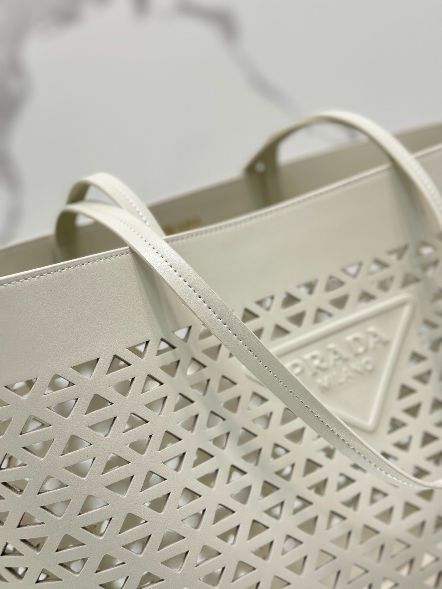 Prada Large Tote Bag in White Perforated Leather