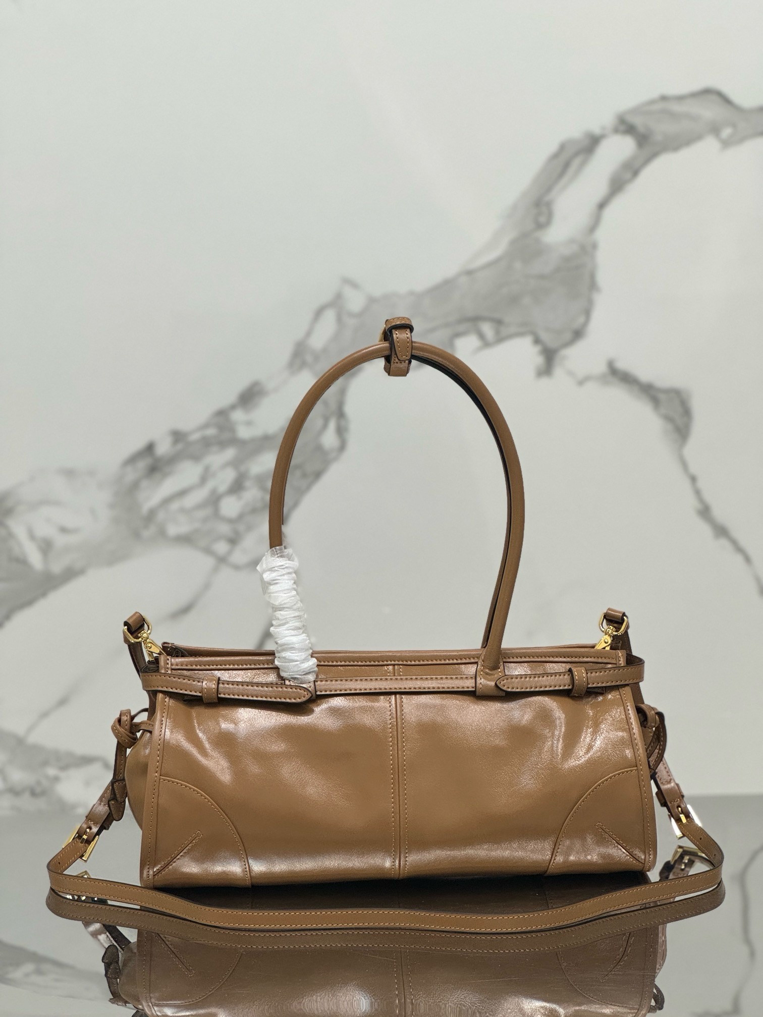 Prada Medium Tote Bag in Brown Soft Leather