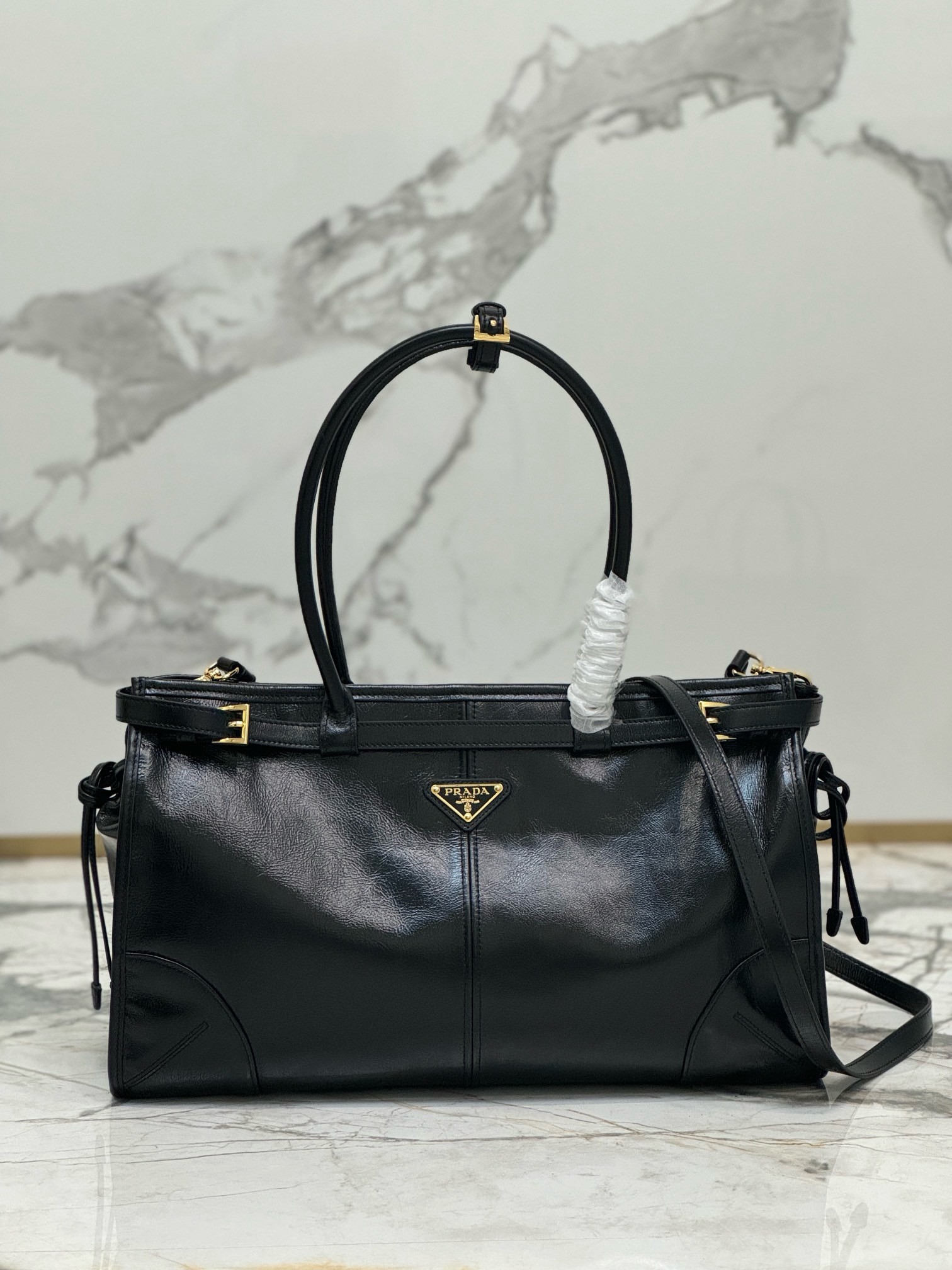 Prada Large Tote Bag in Black Soft Leather