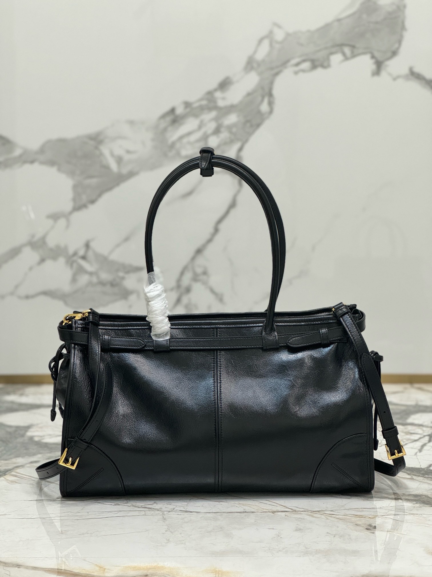 Prada Large Tote Bag in Black Soft Leather