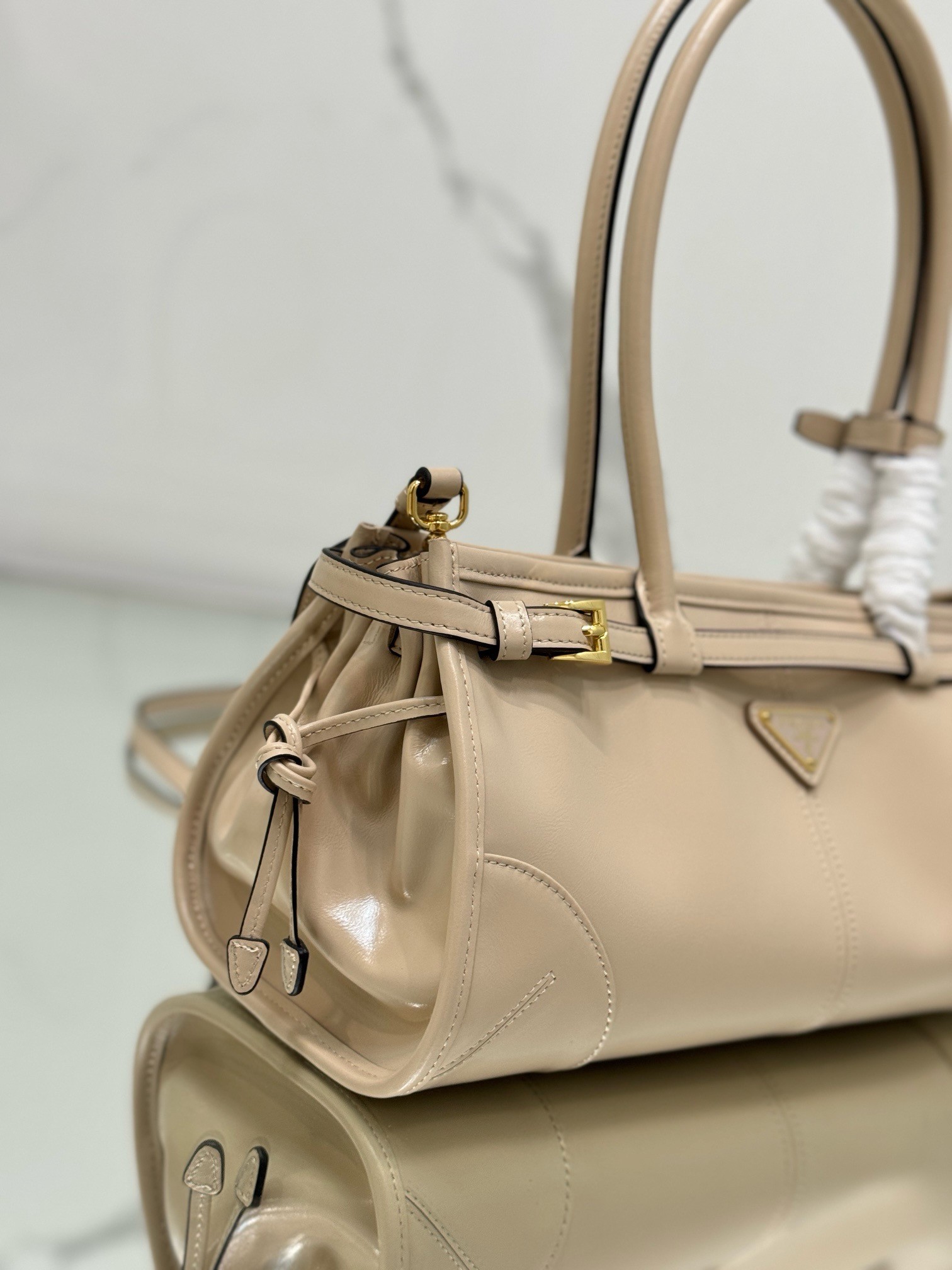 Prada Medium Tote Bag in Beige Soft Leather