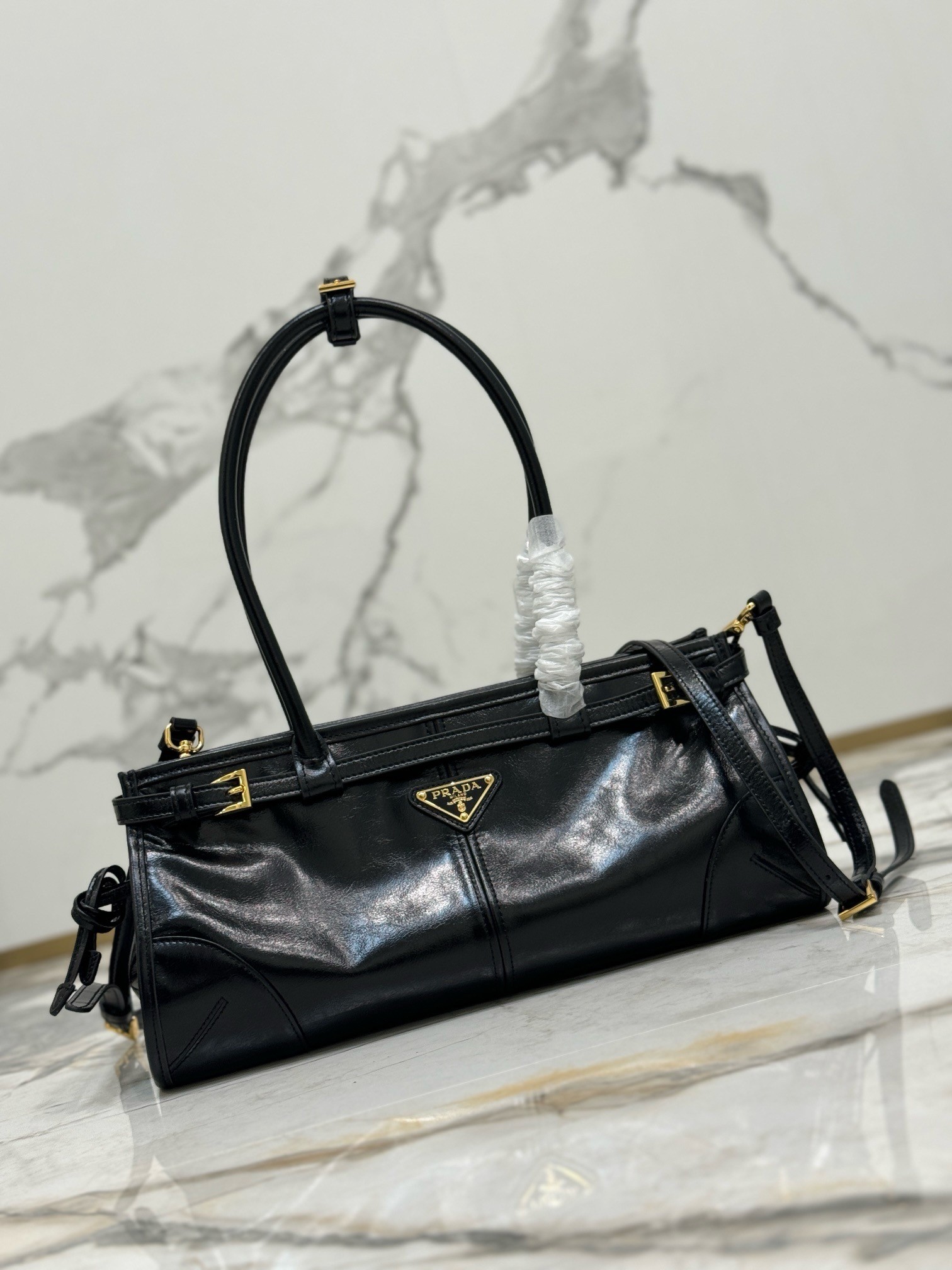 Prada Medium Tote Bag in Black Soft Leather