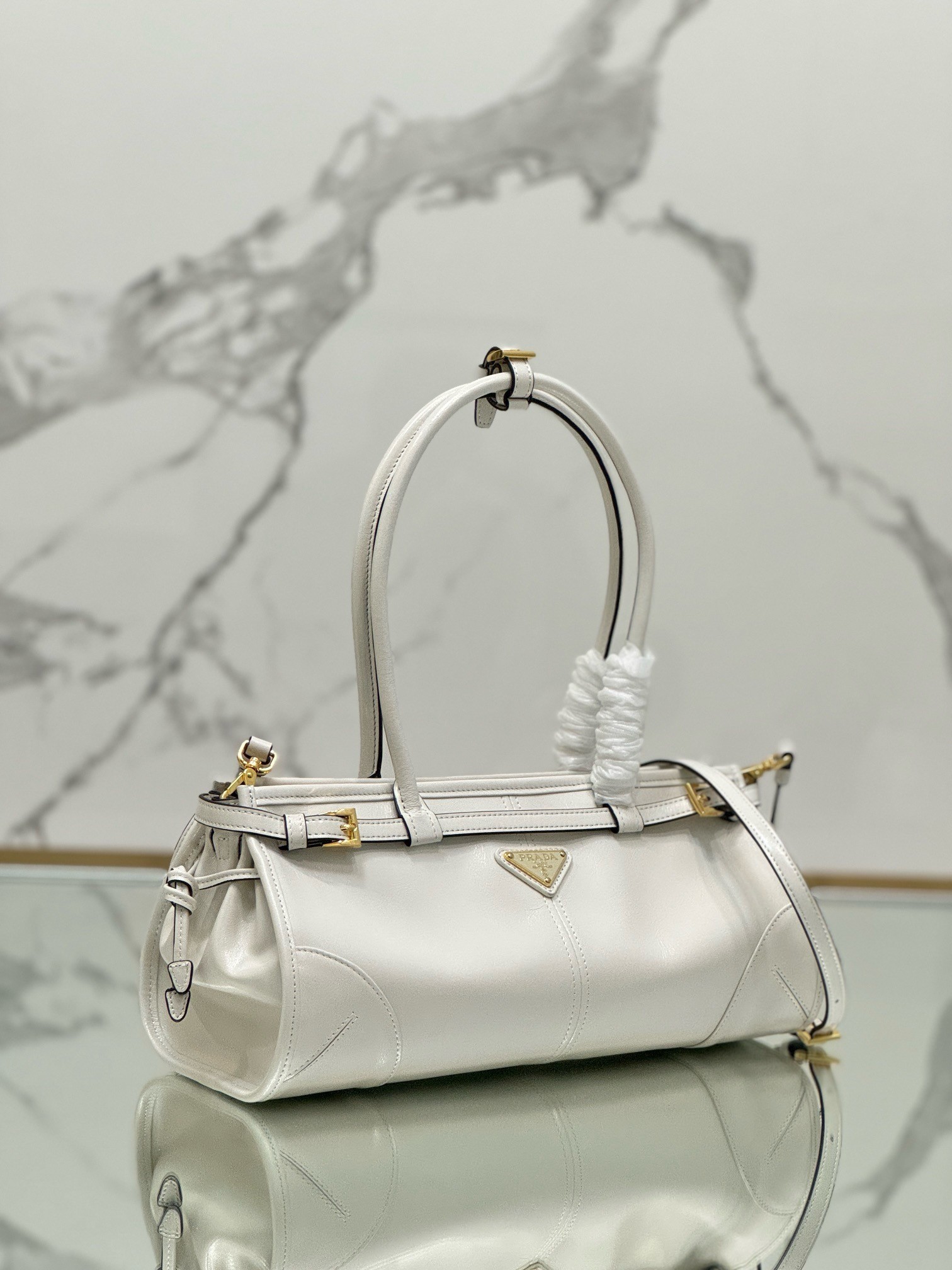 Prada Medium Tote Bag in Ivory Soft Leather