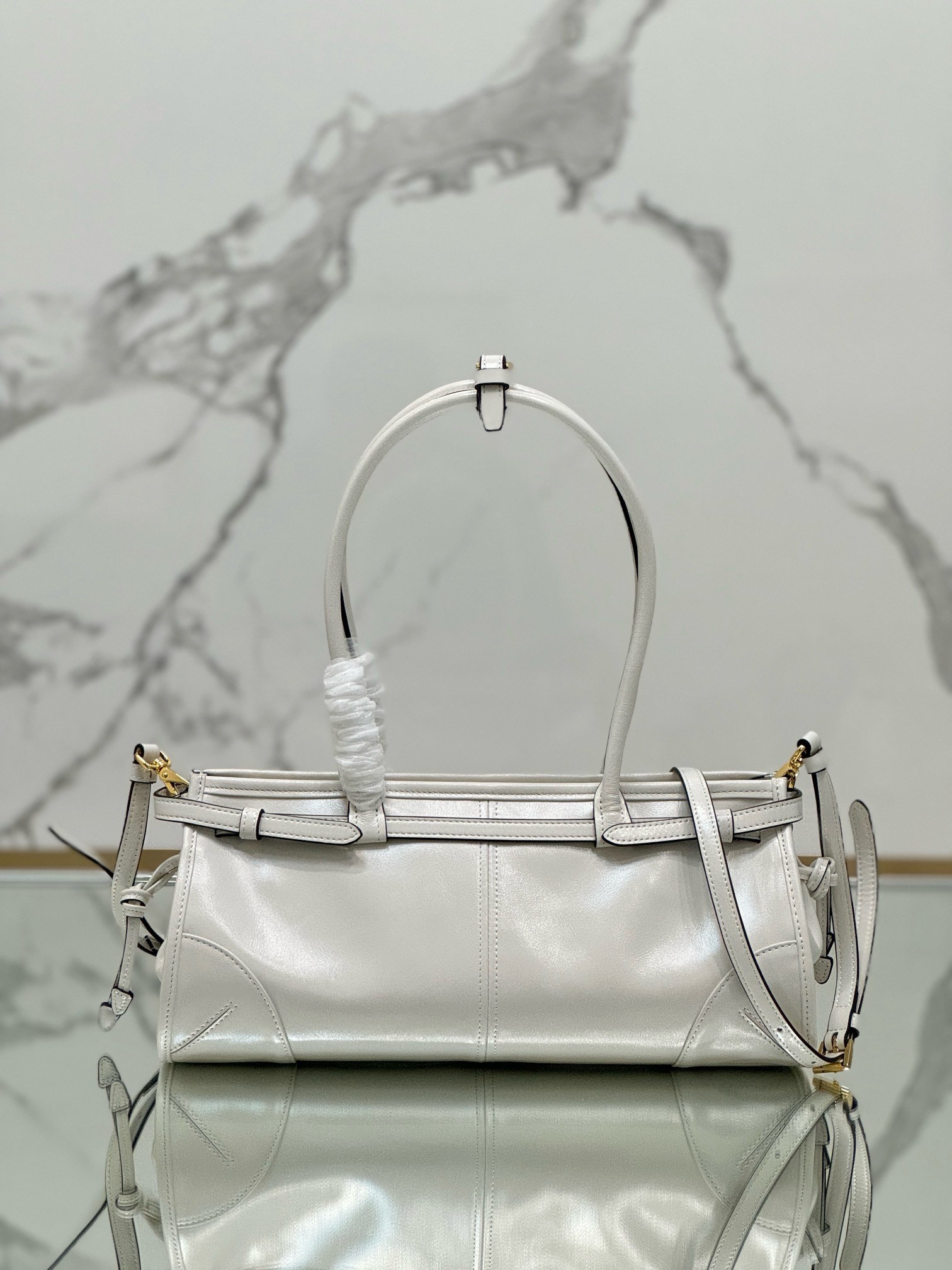 Prada Medium Tote Bag in Ivory Soft Leather