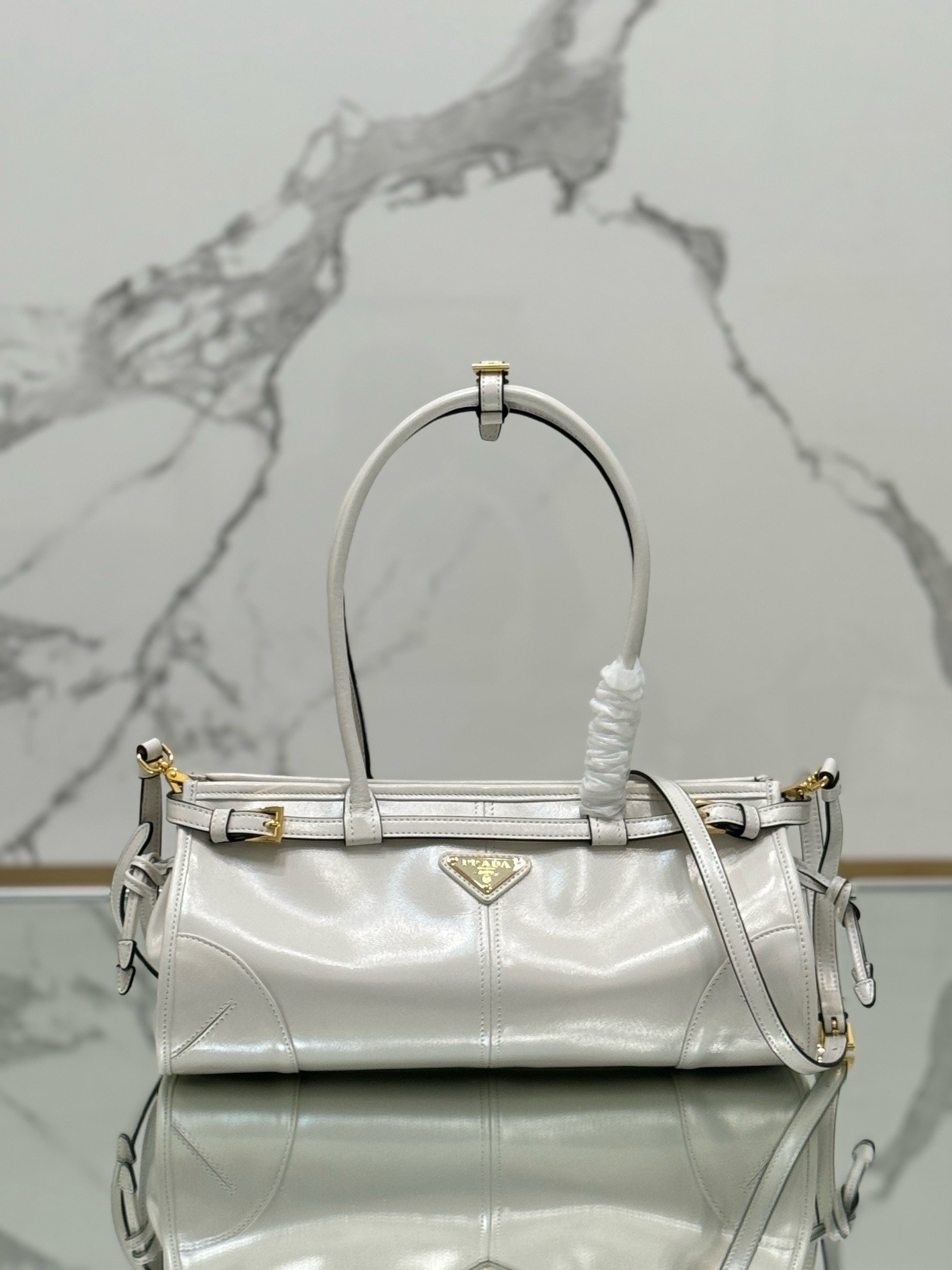 Prada Medium Tote Bag in Ivory Soft Leather