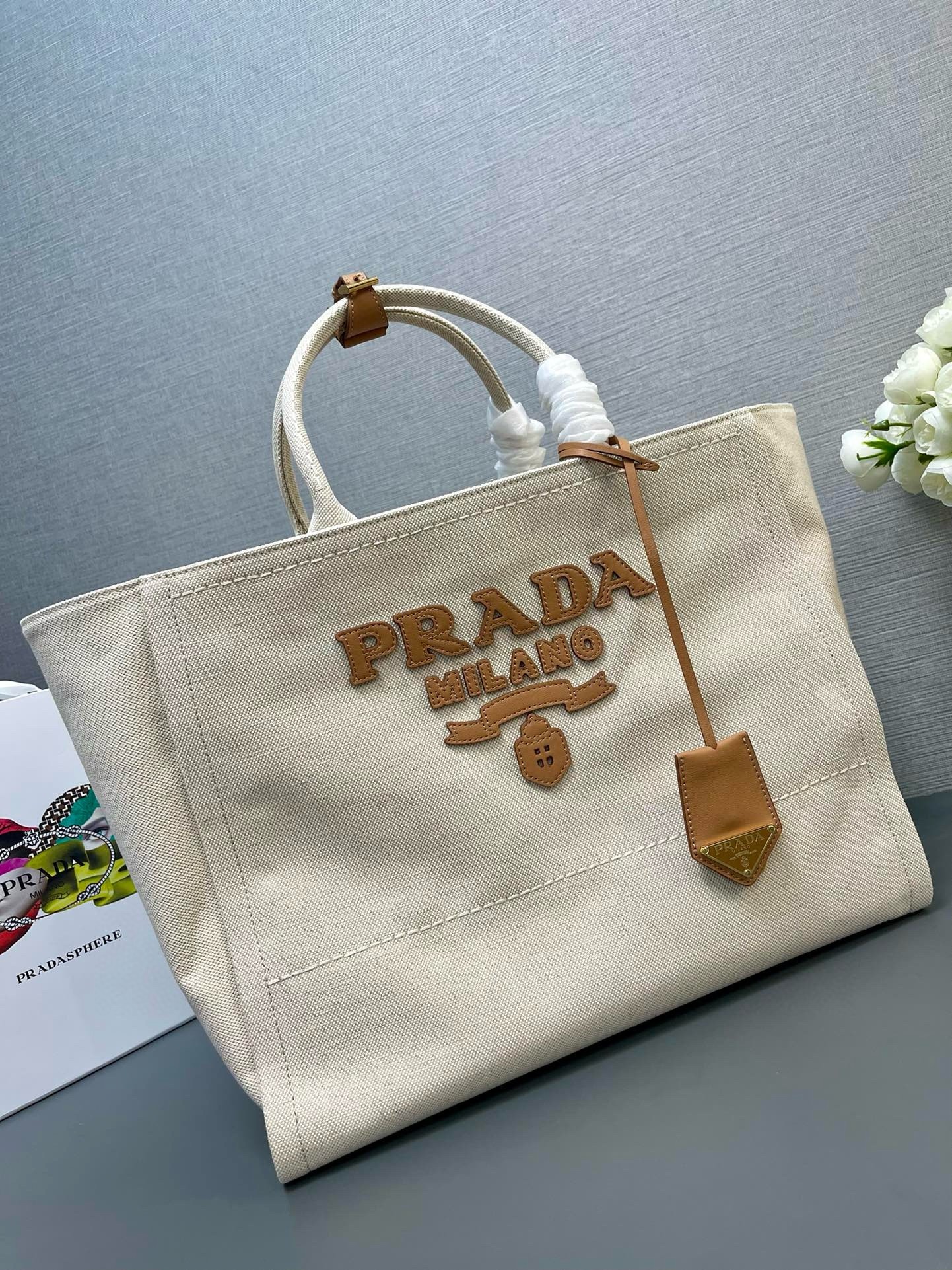 Prada Large Blend Tote Bag in Linen