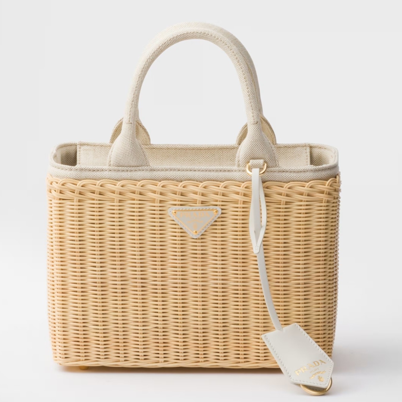 Prada Medium Blend Tote Bag in Wicker and Linen