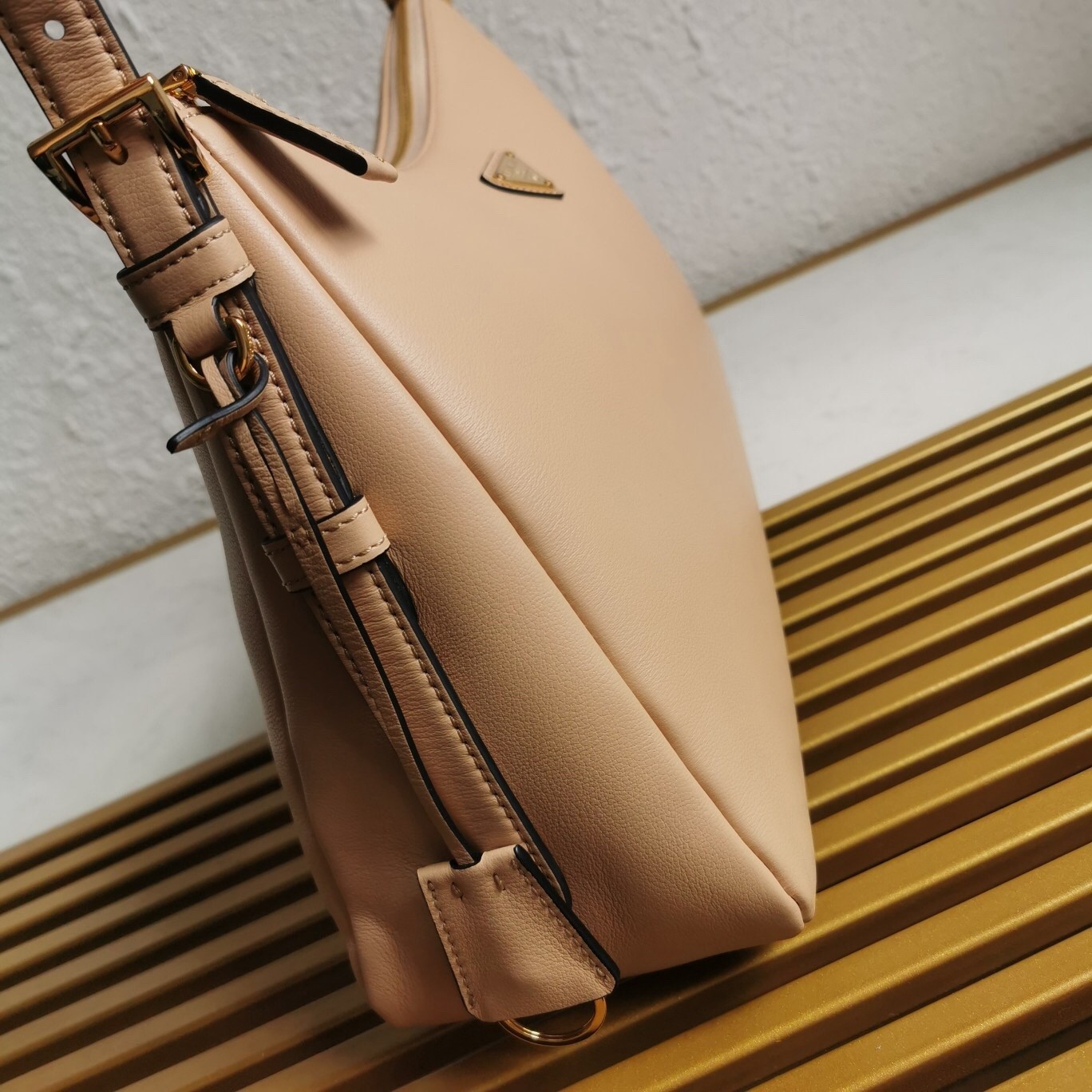 Prada Aimee Large Shoulder Bag in Travertine Leather