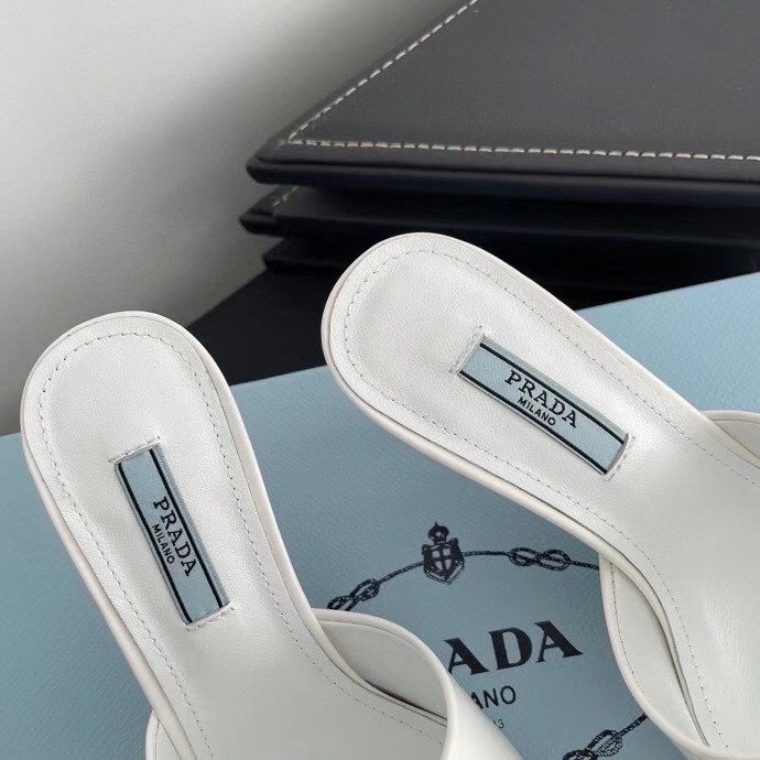 Prada Mid-heeled Slides In White Brushed Leather