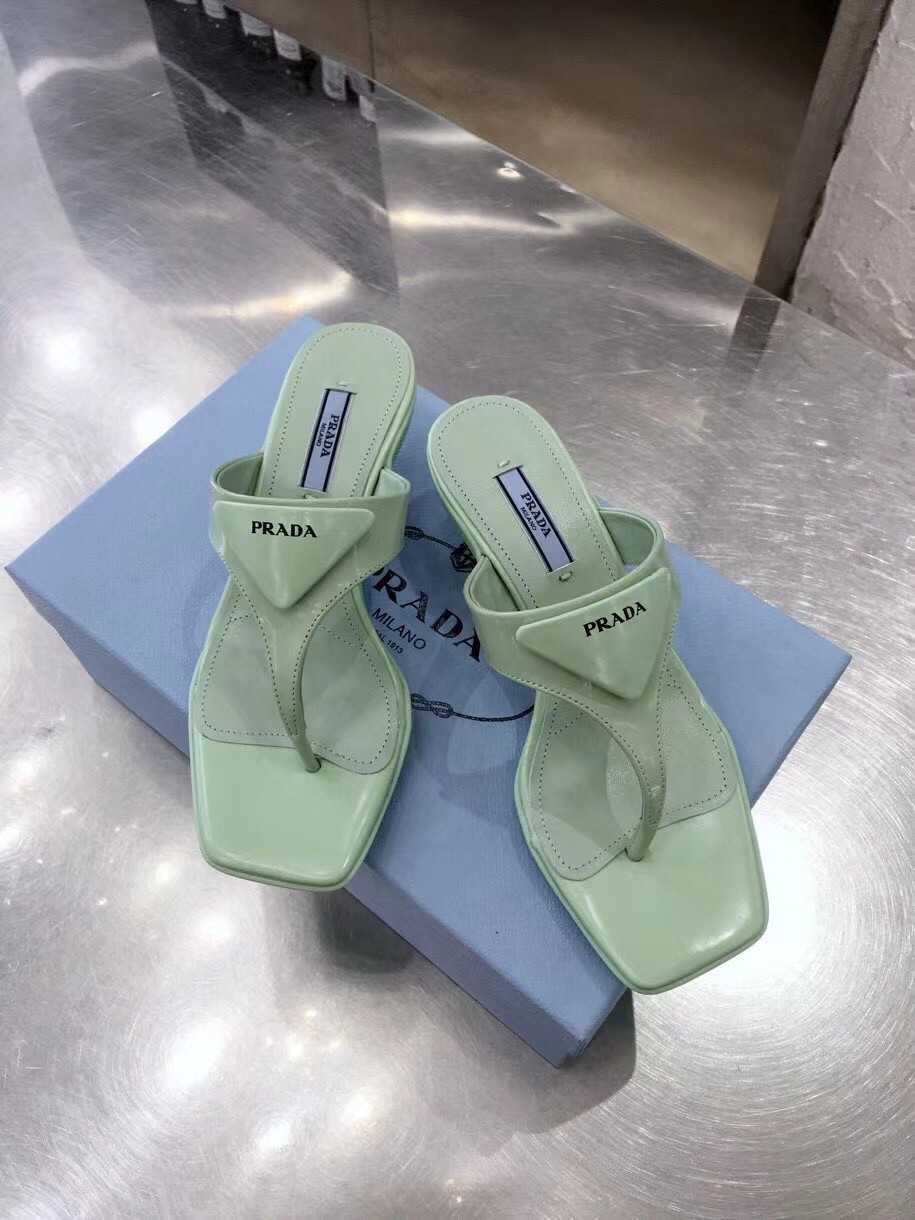 Prada High-heeled Thong Sandals In Aqua Brushed Leather