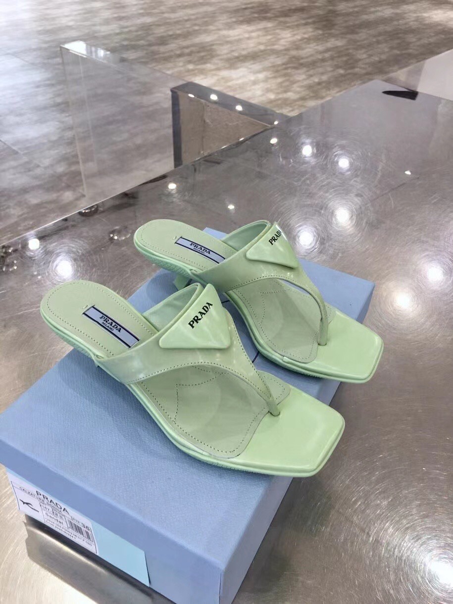 Prada High-heeled Thong Sandals In Aqua Brushed Leather