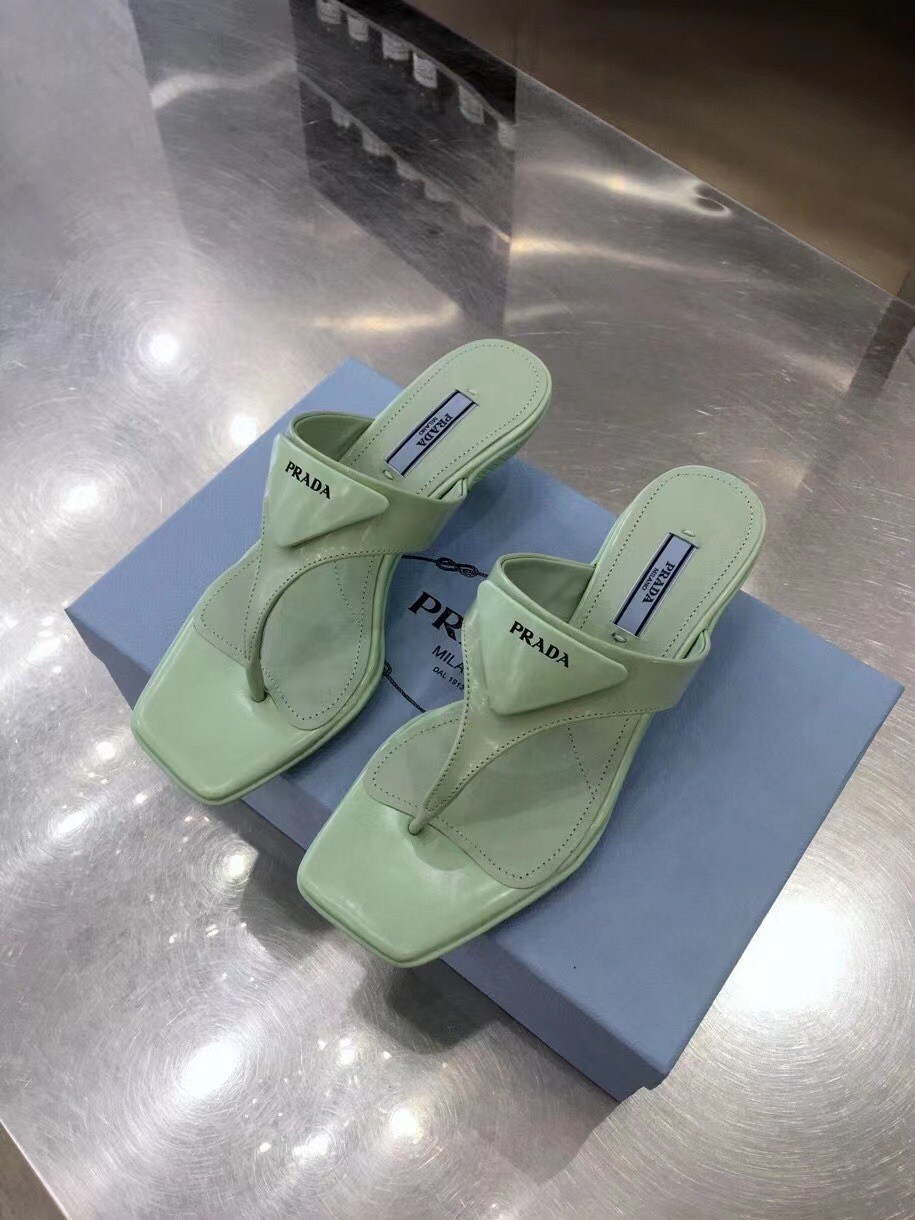 Prada High-heeled Thong Sandals In Aqua Brushed Leather