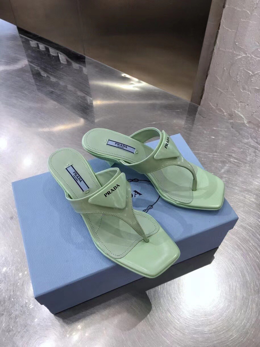 Prada High-heeled Thong Sandals In Aqua Brushed Leather