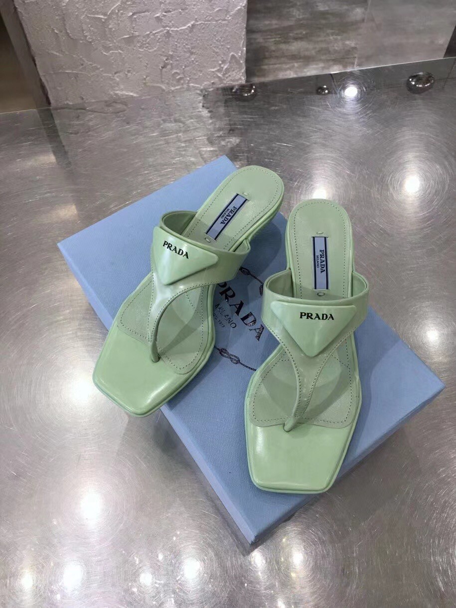 Prada High-heeled Thong Sandals In Aqua Brushed Leather