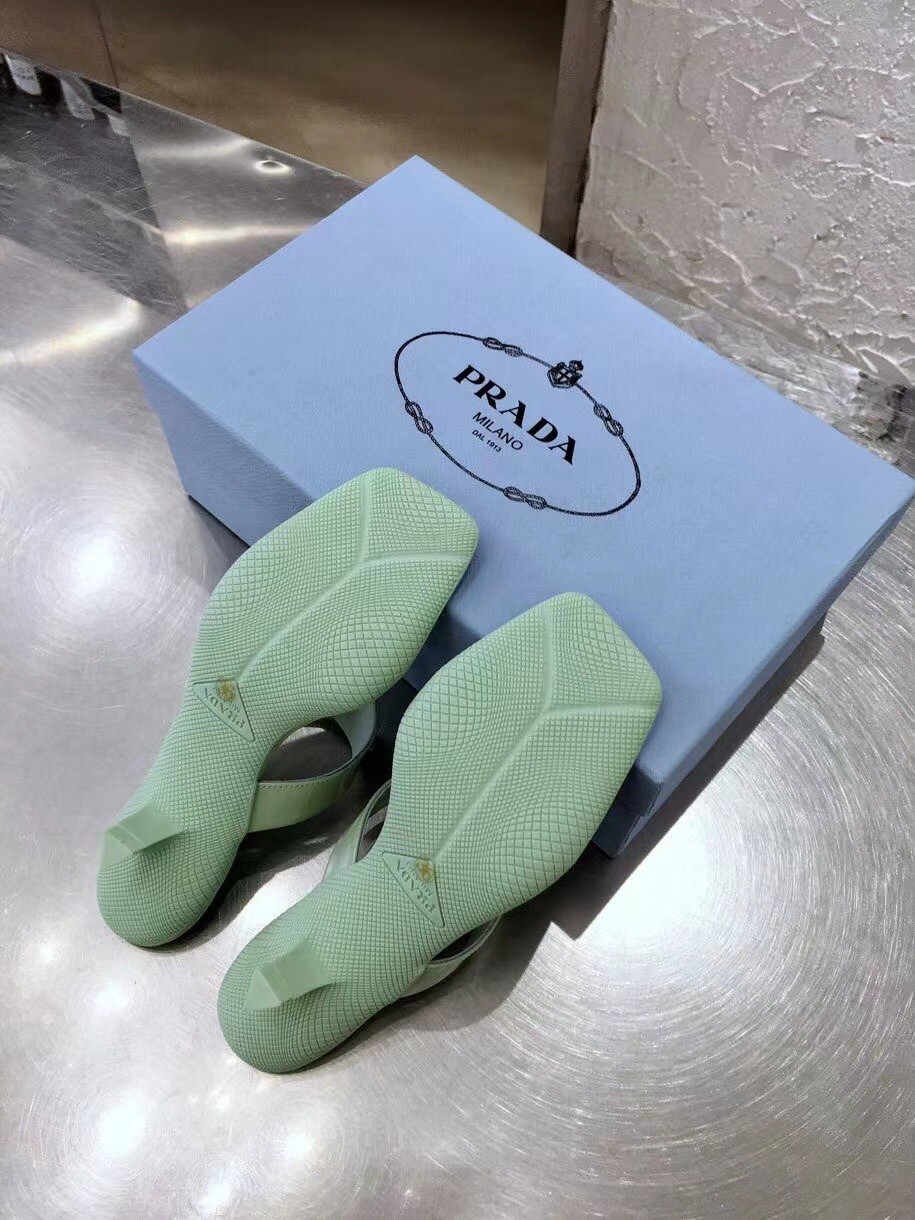 Prada High-heeled Thong Sandals In Aqua Brushed Leather