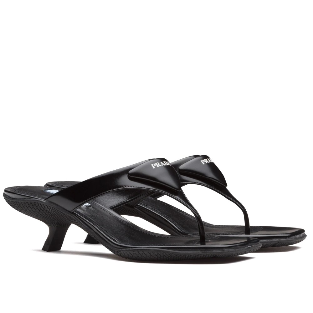 Prada High-heeled Thong Sandals In Black Brushed Leather