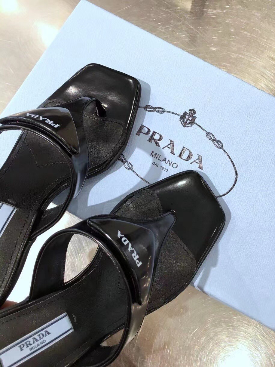 Prada High-heeled Thong Sandals In Black Brushed Leather